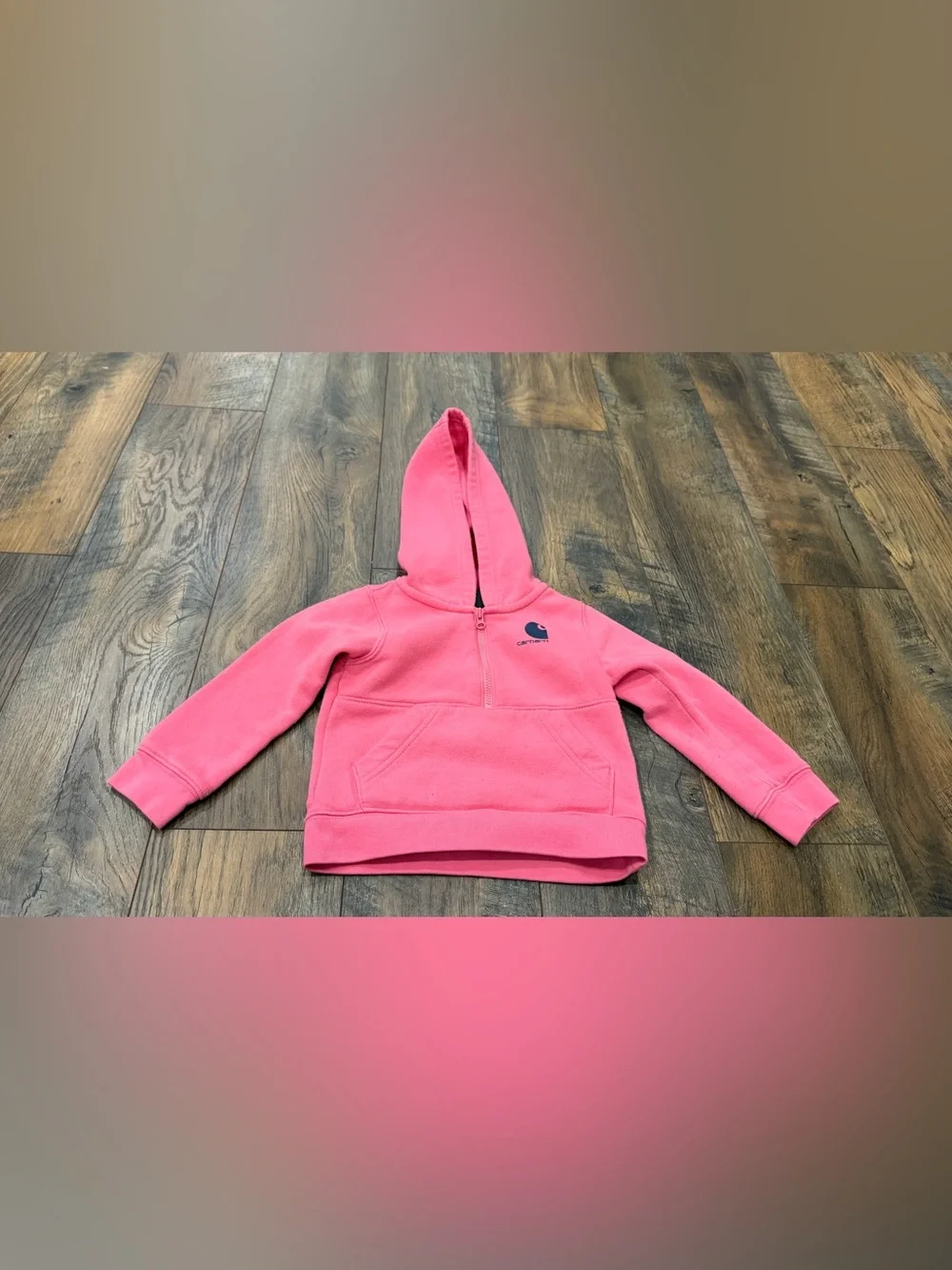 Carhartt Girls Pink Hooded Fleece Half Zip Jacket w/ Pockets Size 18 Months